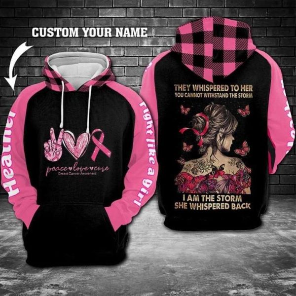 Breast Cancer Awareness Peace Love Full Printing 3D Hoodie Sweatshirt