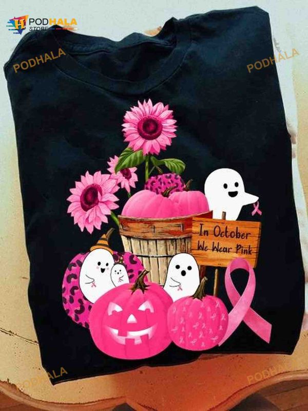 Breast Cancer Boo Pumpkin Halloween In October We Wear Pink Shirt