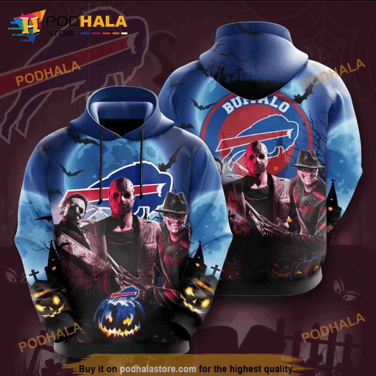 Buffalo Bills/Halloween - 3D Hoodie, Zip-Up, Sweatshirt, T-Shirt