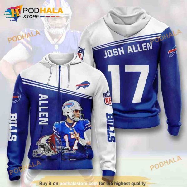 Buffalo Bills Josh Allen Player Zip 3D Hoodie Sweatshirt