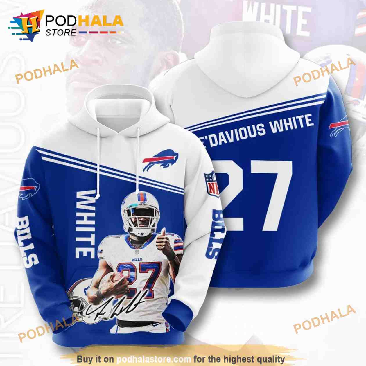 Buffalo Bills White 3D Hoodie Size M 5xl - T-shirts Low Price