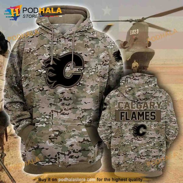 Calgary Flames Camouflage Veteran 3D Cotton Hoodie