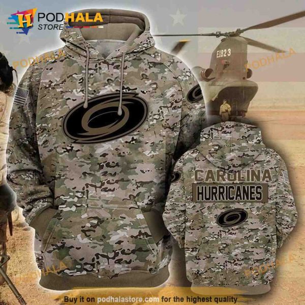 Carolina Hurricanes Camouflage Veteran 3D Cotton Hoodie