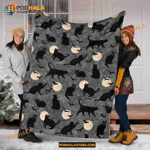 Cat Black Halloween Blanket, Pumpkin Black Cats Blanket, Quilt