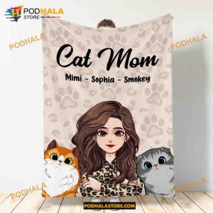 Cat Mom - Personalized Christmas Day Cat Fleece Blanket