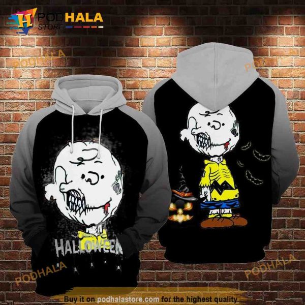 Charlie Brown Zombie Halloween Theme Over Print 3D Hoodie Sweatshirt