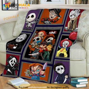 Chibi Horror Characters Fleece Blanket Movie Character Quilt Halloween Gift 2