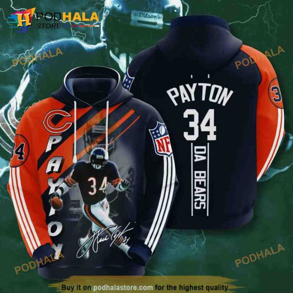 Chicago Bears Walter Payton 34 NFL 3D Hoodie Sweatshirt