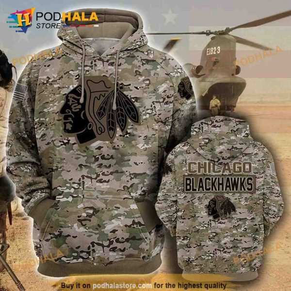 Chicago Blackhawks Camouflage Veteran 3D Cotton Hoodie