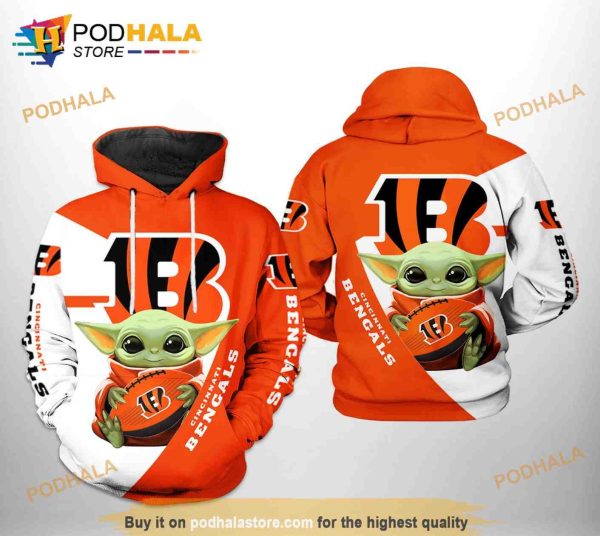 Cincinnati Bengals NFL Baby Yoda Team 3D Hoodie Sweatshirt