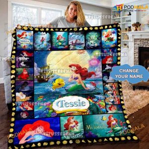 Custom Ariel The Little Mermaid Quilt, Ariel Princess Disney Fleece Blanket