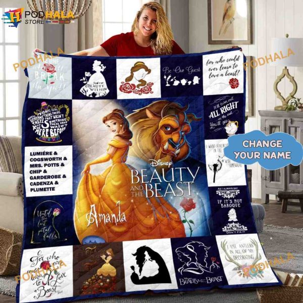Custom Beauty and the Beast Quilt, Belle Princess Beauty and the Beast Fleece Blanket