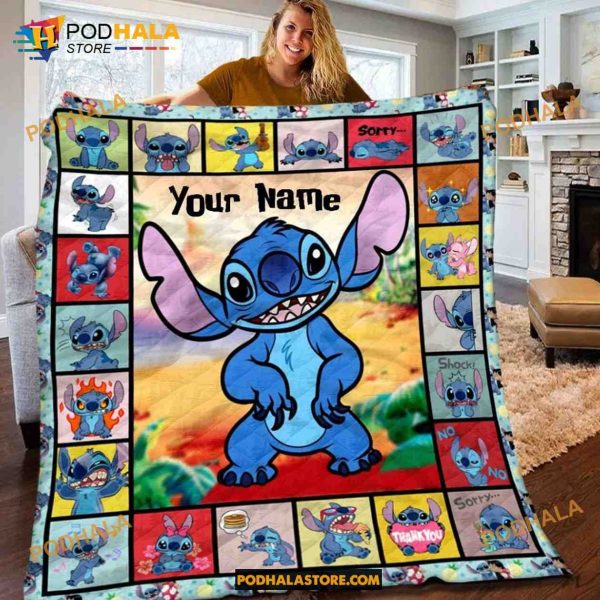 Custom Kid Name Stitch Ohana Blanket, Custom Stitch Fleece Blanket