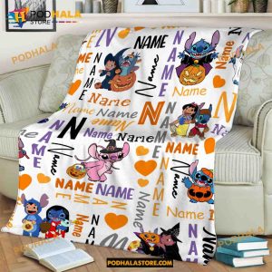 Custom Name Baby Blanket, Stitch And Lilo Halloween Blanket