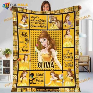Custom Name Beauty and the Beast Disney Blanket, Belle Princess Blanket Fleece