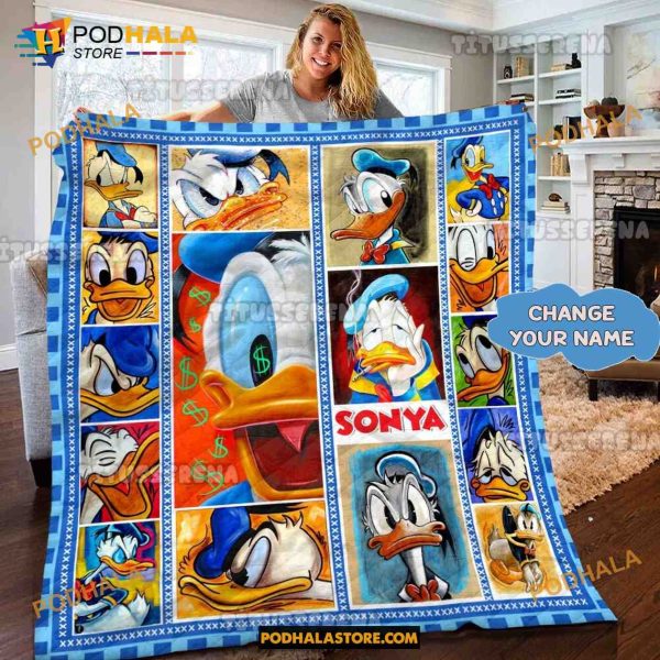 Custom Name Disney Donald Duck Blanket, Christmas Gifts For Disney Lovers