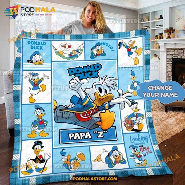 Custom Name Disney Donald Duck Quilt, Donald Duck Fleece Blanket
