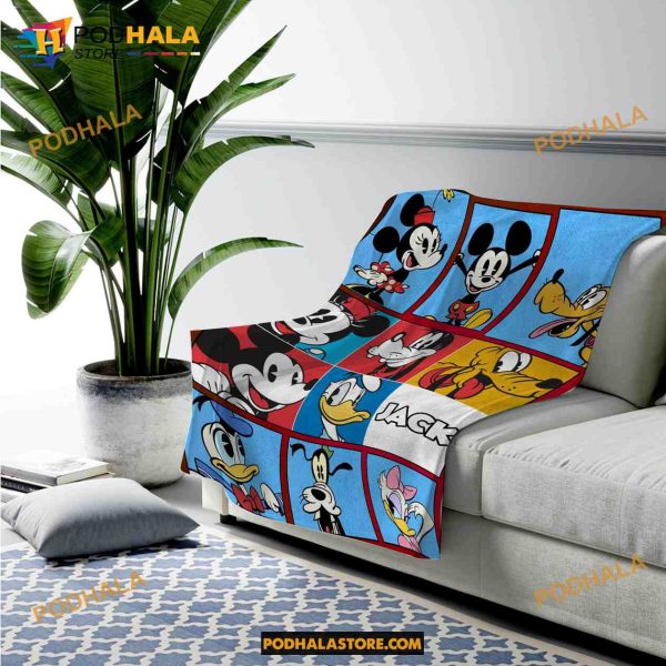 Custom Name Disney Mickey And Friends Blanket, Mickey Mouse Blanket, Disney Movie Sofa Quilt