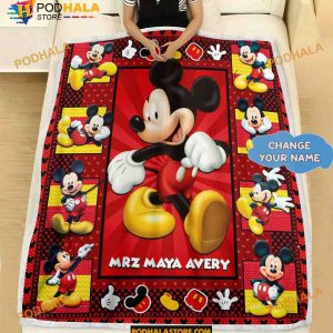 Custom Name Disney Mickey Mouse Blanket, Mickey Mouse Gifts For Adults