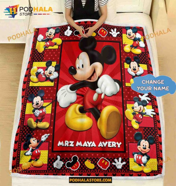 Custom Name Disney Mickey Mouse Blanket, Mickey Mouse Gifts For Adults
