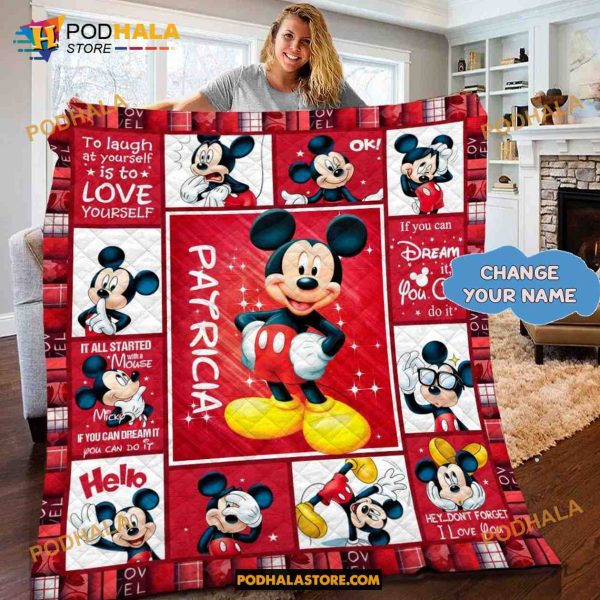 Custom Name Disney Mickey Mouse Quilt, Mickey Mouse Blanket, Mickey Mouse Gifts For Women