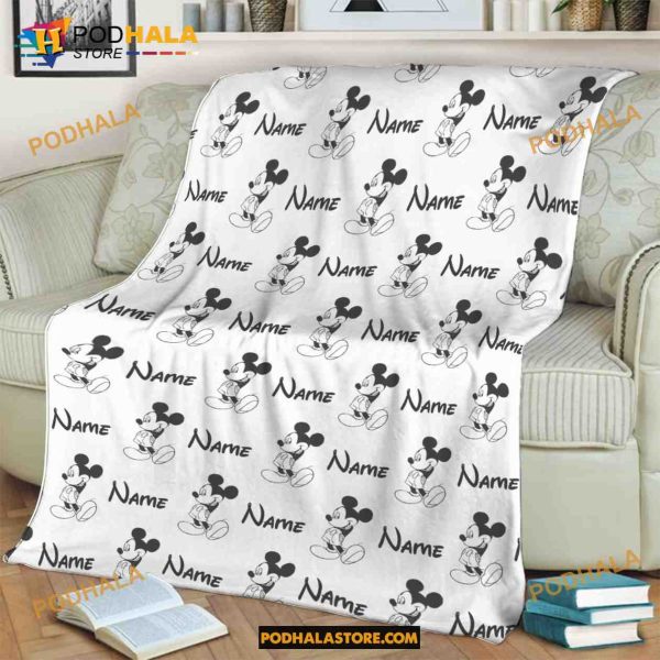 Custom Name Disney Mickey Pattern Blanket, Mickey Ears Blanket, Xmas Gift
