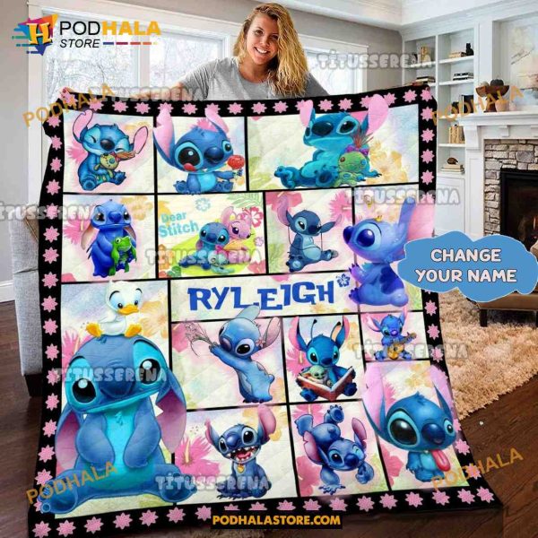 Custom Name Disney Stitch Blanket, Lilo And Stitch Gifts