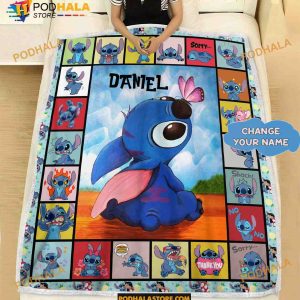 Custom Name Disney Stitch Blanket, Lilo and Stitch Fleece Blanket