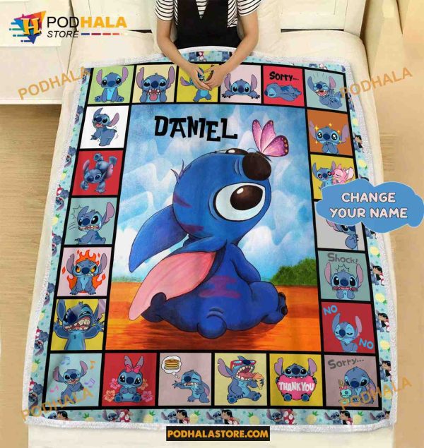 Custom Name Disney Stitch Blanket, Lilo and Stitch Fleece Blanket