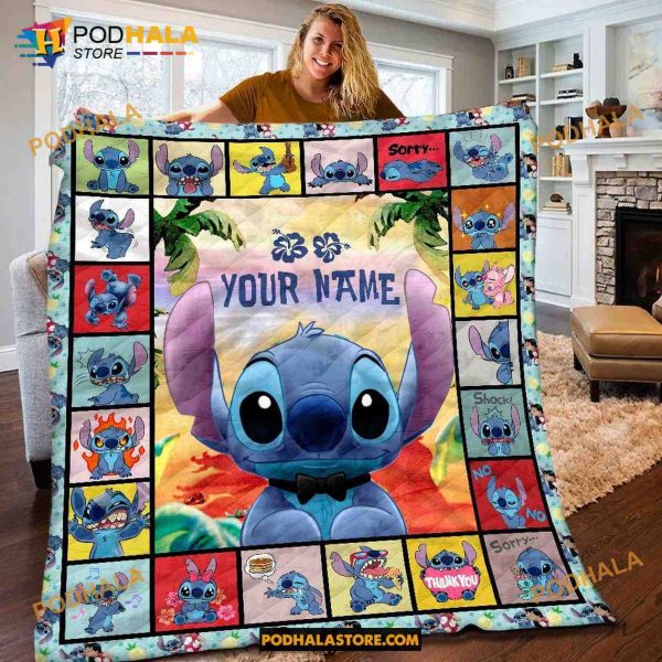 Custom Name Disney Stitch Quilt, Disney Lilo and Stitch Blanket