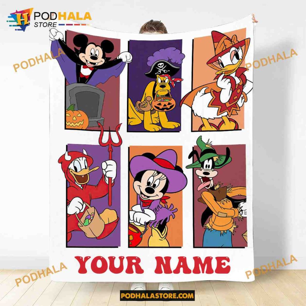 Custom Name Disney Trick Or Treat Halloween Blanket, Disney Mickeys Quilt