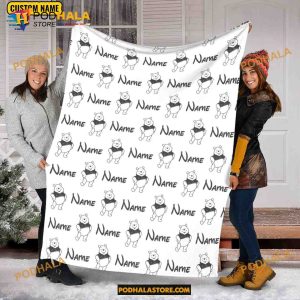 Custom Name Disney Winnie Pooh Fleece Blanket, Disney Gifts For Adults