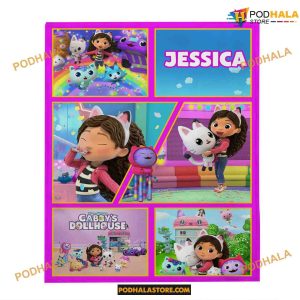 Custom Name Gabby's Dollhouse Velveteen Fleece Blanket, Gabby's Dollhouse Gift For Kids