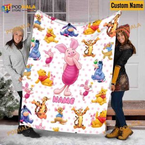 Custom Name Gift Piglet Blanket, Winnie The Pooh Characters Blanket