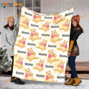 Custom Name Gift Pooh Blanket, Winnie The Pooh Fleece Blanket