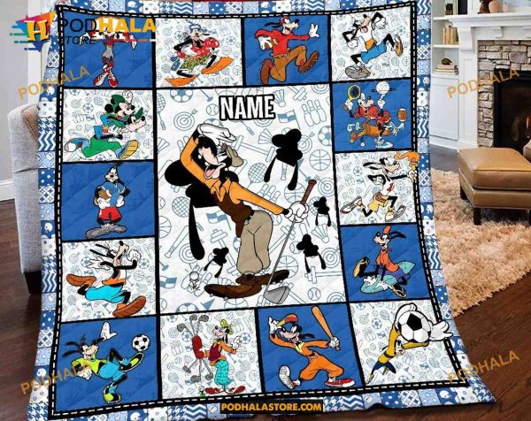 Custom Name Goofy Play Sports Disney Blanket, Goofy Birthday Kid Gift
