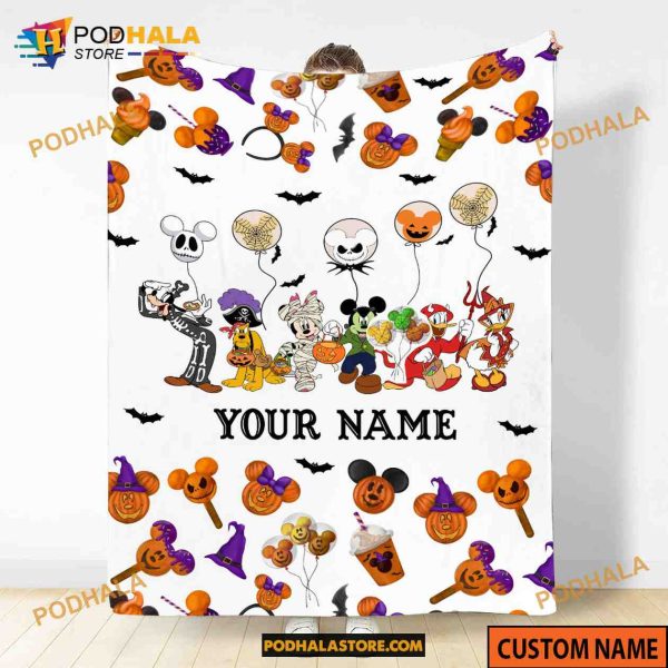 Custom Name Halloween Mickey Blanket, Halloween Mickey And Friends Blanket