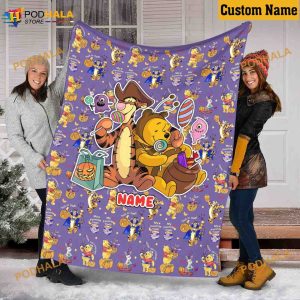 Custom Name Halloween Pooh Blanket, Bear Disney Sofa Fleece Blanket
