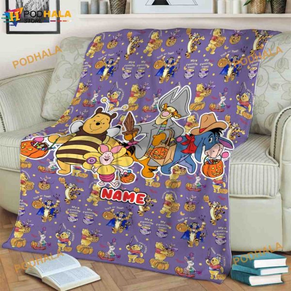 Custom Name Halloween Pooh Blanket, Halloween Pooh And Friends Blanket