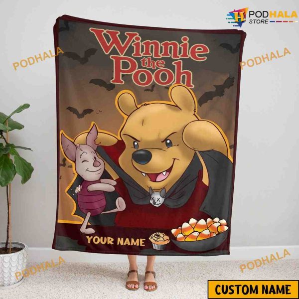Custom Name Halloween Pooh Fleece Blanket, Halloween Pooh And Piglet Blanket