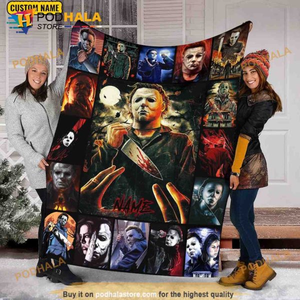 Custom Name Horror Fleece Blanket, Scary Movie Michael Myers Blanket