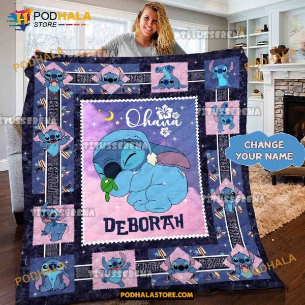 Custom Name Lilo And Stitch Blanket, Blanket Gift, Stitch Quilt For Fans