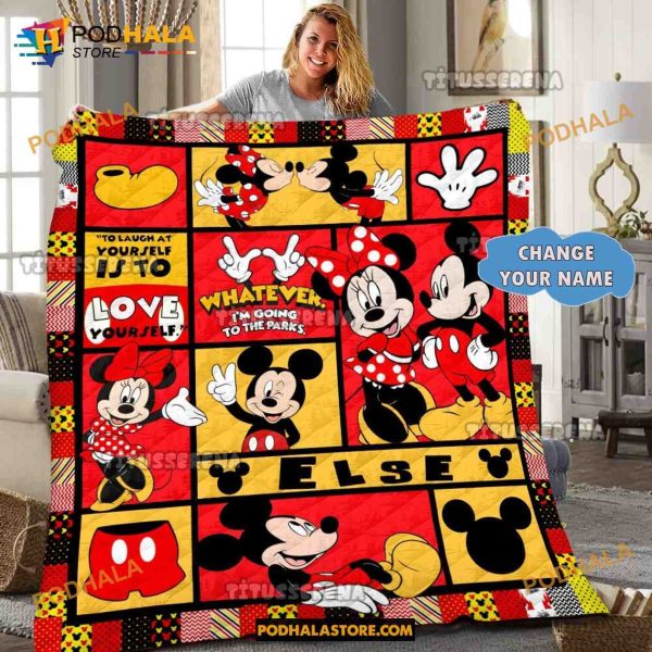 Custom Name Mickey Minnie Quilt, Mickey Mouse Blanket, Mickey Mouse Gifts