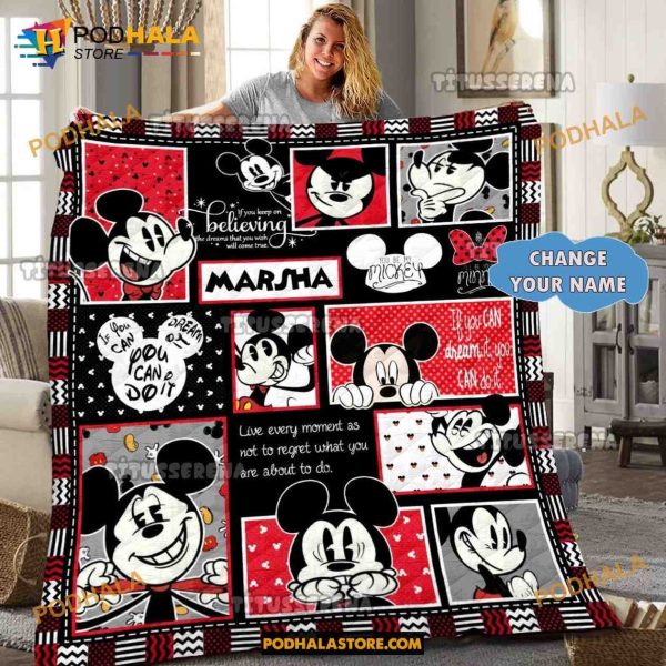 Custom Name Mickey Mouse Blanket, Mickey Mouse Gifts For Adults