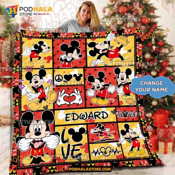 Custom Name Mickey Mouse Blanket, Mickey Mouse Quilt For Chirstmas 2023