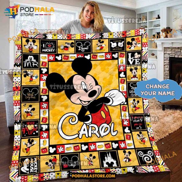 Custom Name Mickey Mouse Quilt, Mickey Mouse Blanket Christmas Gift