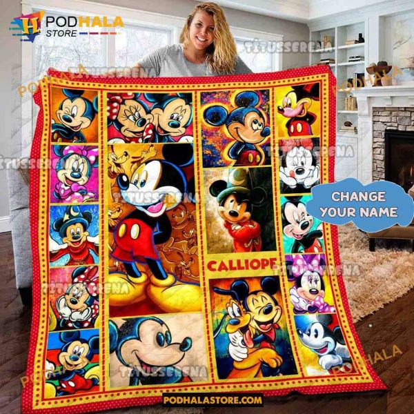 Custom Name Mickey Mouse Quilt, Mickey Mouse Christms Gifts, Blanket Gift