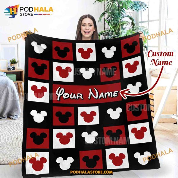 Custom Name Mickey Pattern Blanket, Disney Kids Blanket, Disney Quilt