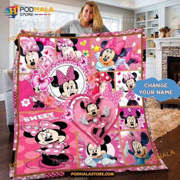 Custom Name Minnie Mouse Fleece Blanket, Minnie Mouse Birthday Gifts