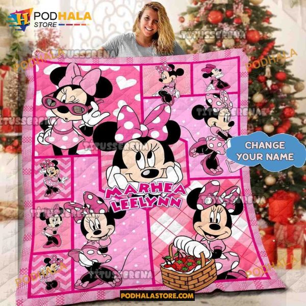 Custom Name Minnie Mouse Quilt, Minnie Mouse Fleece Blanket, Christmas Gifts